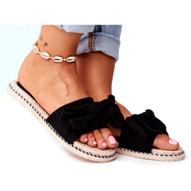 FRJ Black Happiness Tofflor för kvinnor med rosett svart