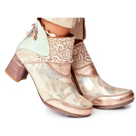 Damskor på högklackad Maciejka Beige 03410-04 brun grön