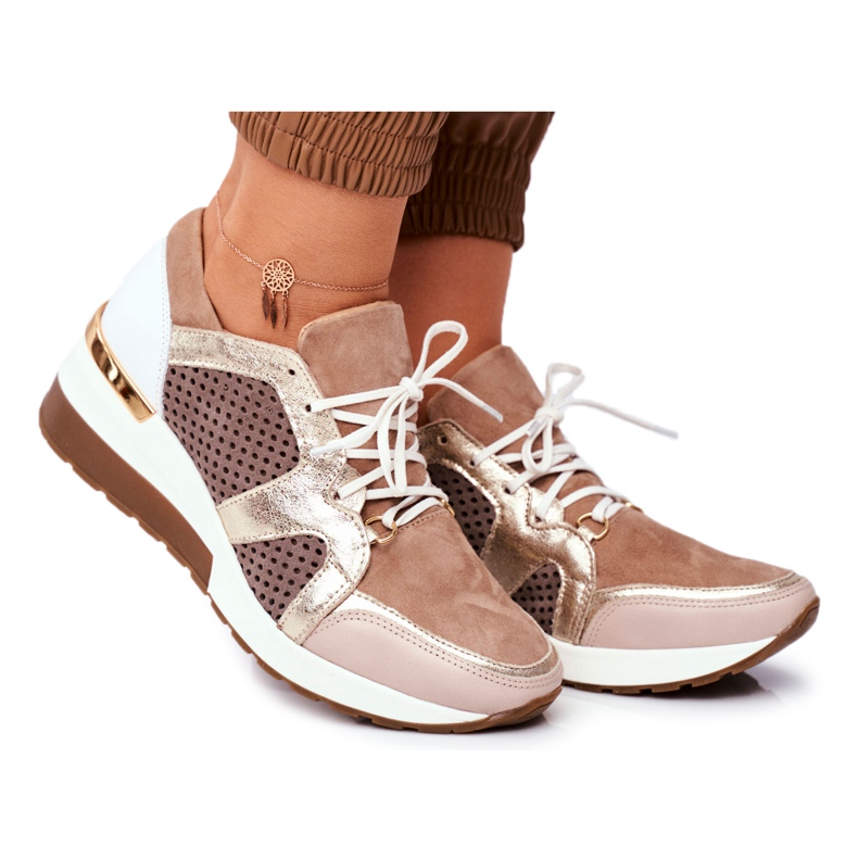 Kvinnors sportskor Läder Sneakers Nicole Beige 2562 Daina