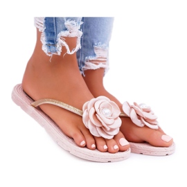 Dam Tofflor Flip-flops Beige Flower Glitter Elenda