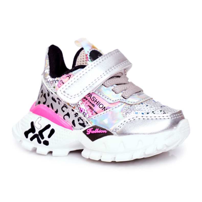 FRROCK Sportbarnskor med kardborreband Silver Var lycklig grå
