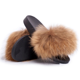 Tofflor för kvinnor med Natural Fur Camel Naturis brun