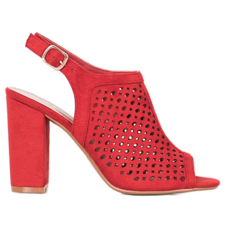 Weide Openwork sandaler på en bar röd