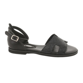 Svarta sandaler med klack Daszyński MR1848-17