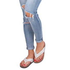 Vita flip-flops med korksål 7872-PL Vit