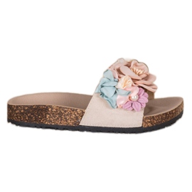VINCEZA tofflor med blommor brun