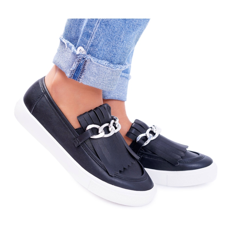 Dam Sneakers Slip On Lu Boo Loafers With Fringes Black Nefrette svart