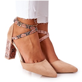 S.Barski Kvinnors pumpar på en häl orm Beige tillsammans