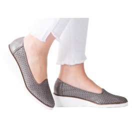 Vinceza Kvinnor Silver Openwork Loafers On Babies Wedge grå
