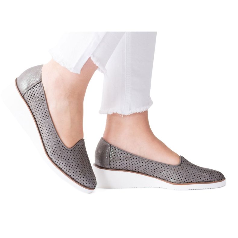 Vinceza Kvinnor Silver Openwork Loafers On Babies Wedge grå