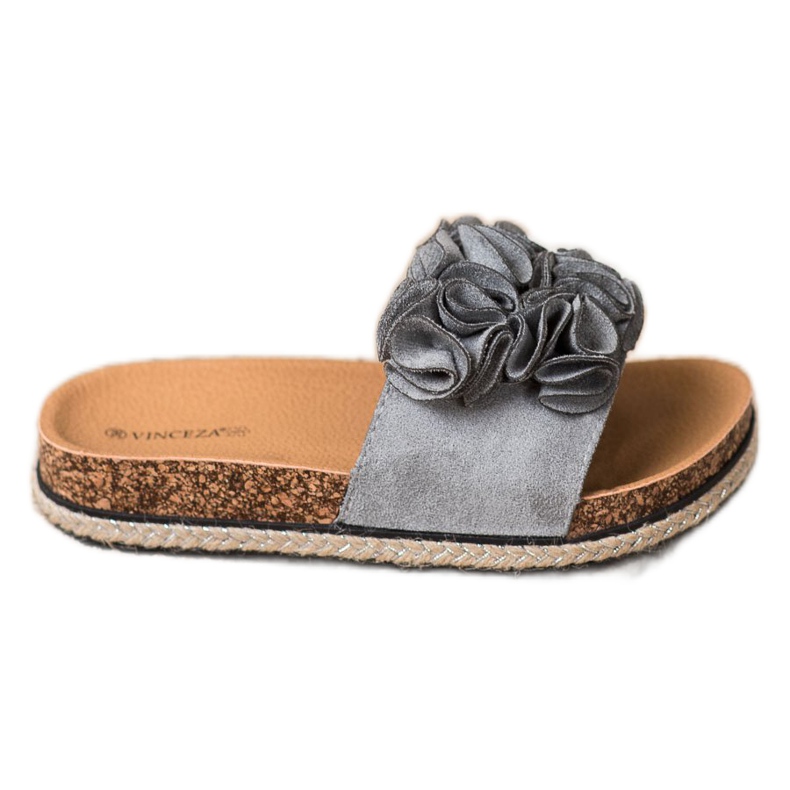Bekväma tofflor med blommor VINCEZA grå