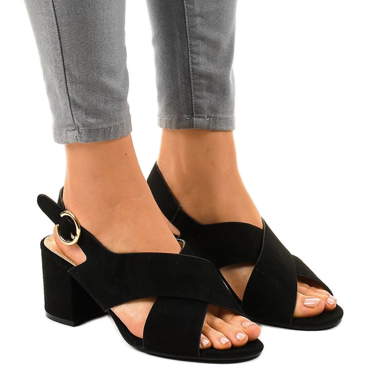 Svarta högklackade sandaler A305 mocka