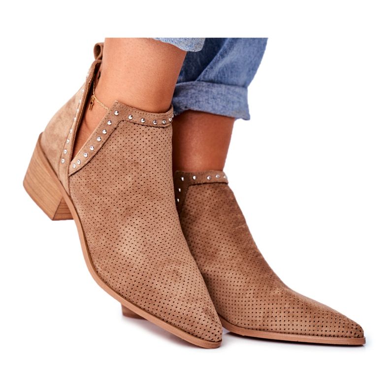 Bellucci Dam stövlar på hälen mocka Openwork Beige Margate