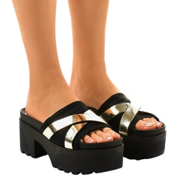 Svarta högklackade tofflor CL-3A309-42 gul