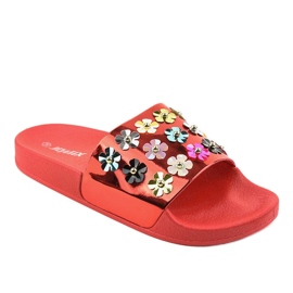 Röda flip-flops med blommor D7659-4