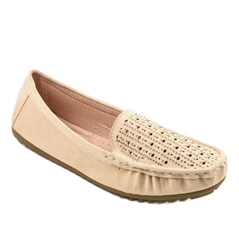 Beige openwork loafers med paljetter YSD823Y