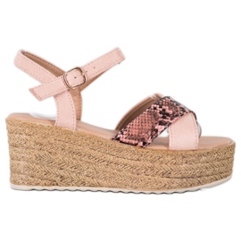 SHELOVET Wedge Sandals Ormtryck rosa