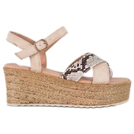 SHELOVET Wedge Sandals Ormtryck beige