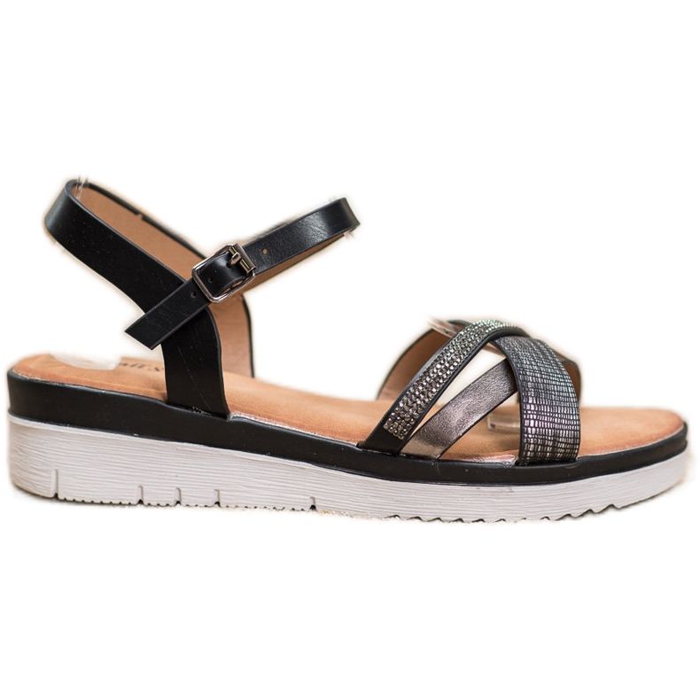 Small Swan Bekväma sandaler med cubic zirconia svart