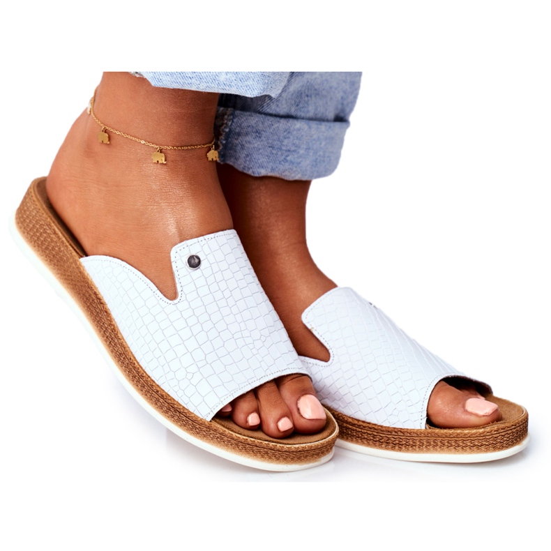 Dam Tofflor Elegant Läder Vit Nicole 2495 Pompey