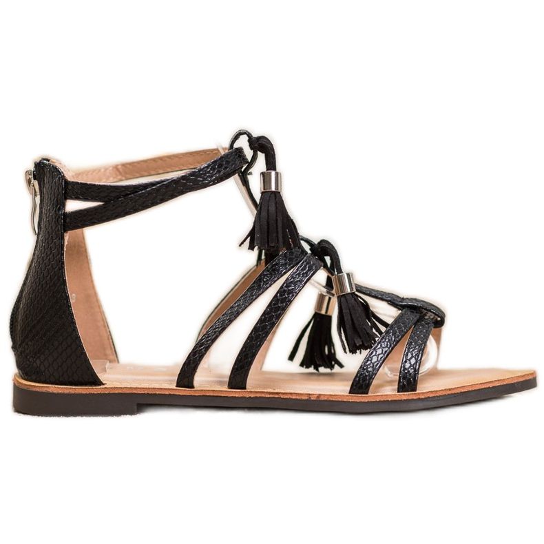 SHELOVET Svarta sandaler med fransar