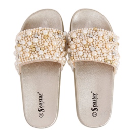 Tofflor med pärlor BG66 Guld gyllene