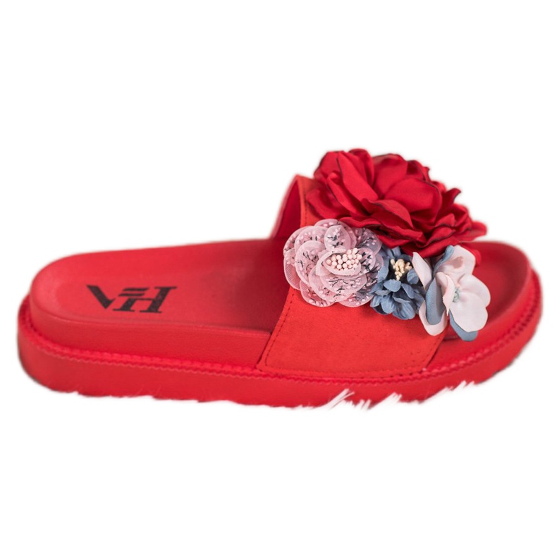 SHELOVET Mocka tofflor med blommor röd