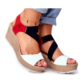 Kvinnors sandaler på kil Big Star Slip-On FF276014 vit röd marinblå