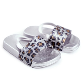 FRROCK Barnflickas tofflor Brocade Leopard Silver Rimia grå