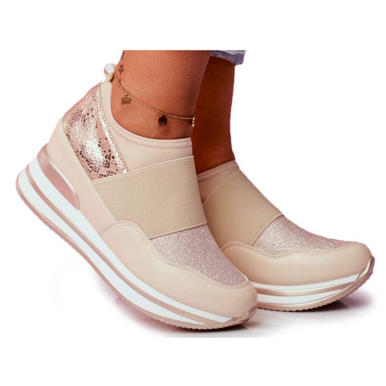 Kvinnors Sport Slip On Wedge Shoes Beige Cold Play