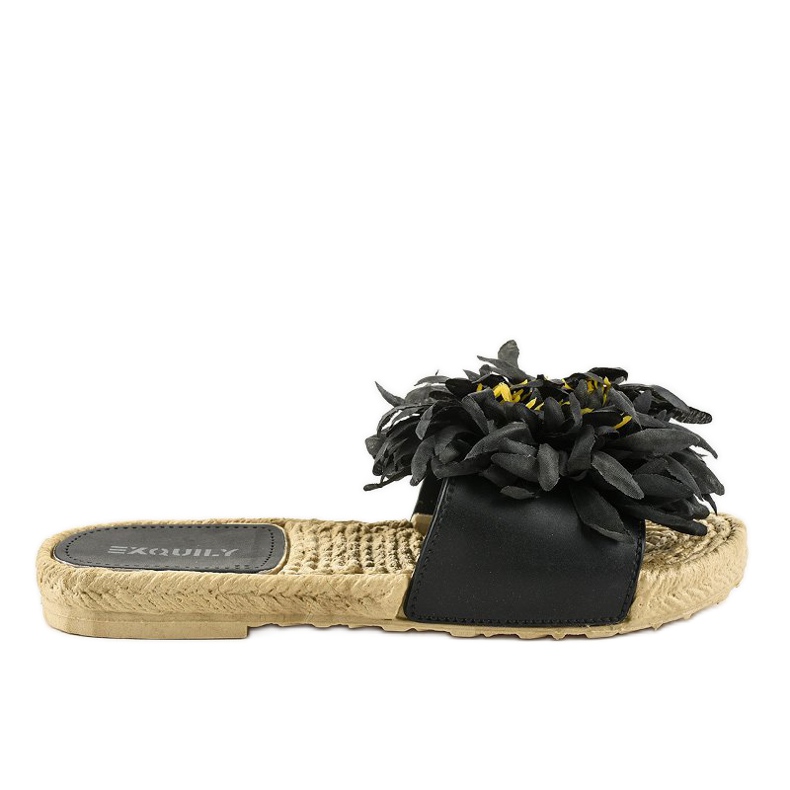 Svarta flip-flops med blommor espadrilles CD-1831