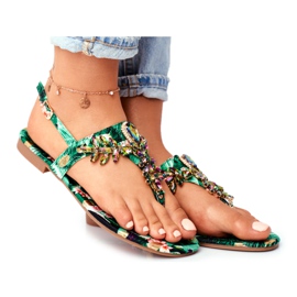 Kvinnors sandaler Eleganta flip-flops Crystals Green Under Control grön