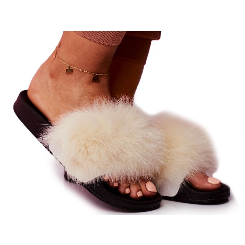 SEA Tofflor för kvinnor med pälsvitt Belmondo svart