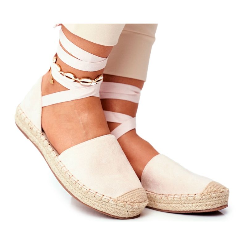 PS1 Kvinnors Espadriller, Tied Linen, Beige Bonjour