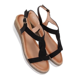 Svarta sandaler på en svart kil L6629 Svart