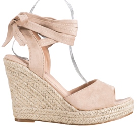 Yes Mile Tied Wedge Sandals beige