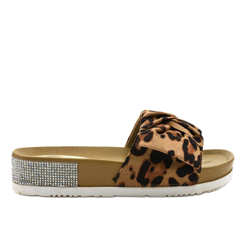 Casual leopard tofflor med rosett LW-10 brun