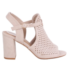 Openwork beige högklackade sandaler LL79 Beige