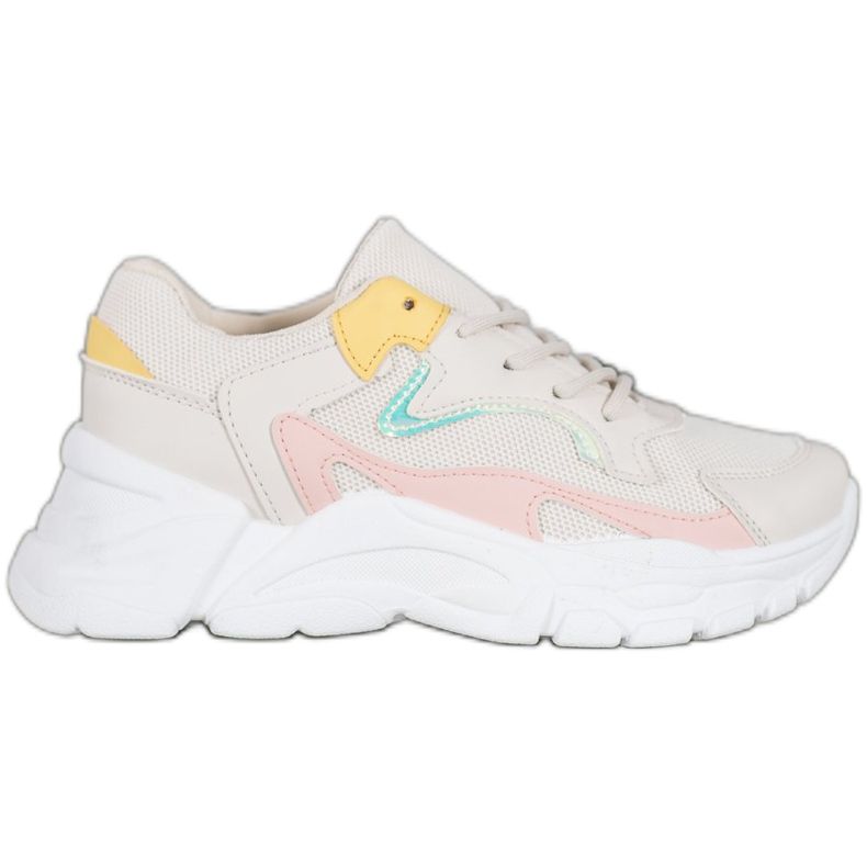 SHELOVET Snygga sneakers på plattformen beige rosa gul