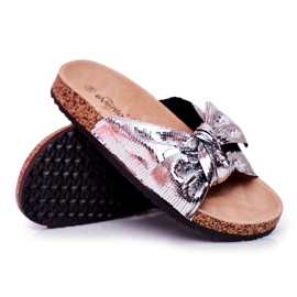 EVE Dam tofflor med en stor silver härlig tid rosett grå