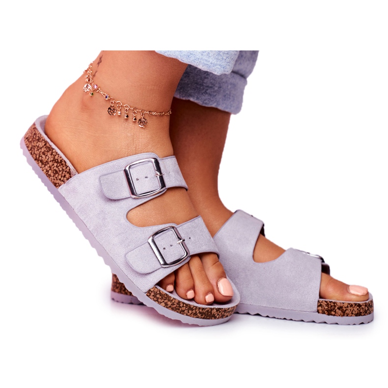 EVE Dam tofflor på kork med spännen grå Si Senor