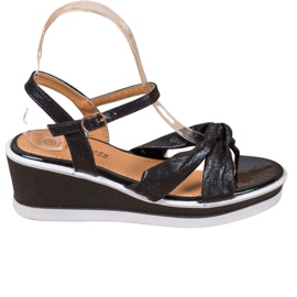 SHELOVET Shiny Wedge Sandals svart