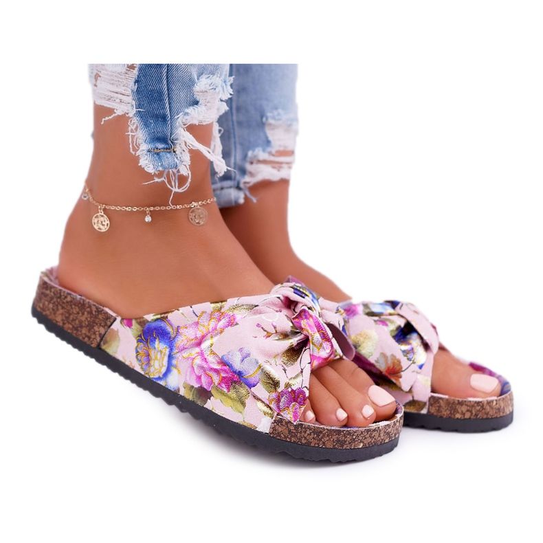 PS1 Rosa tofflor för kvinnor på korken blommar Wendys rosett mångfärgad