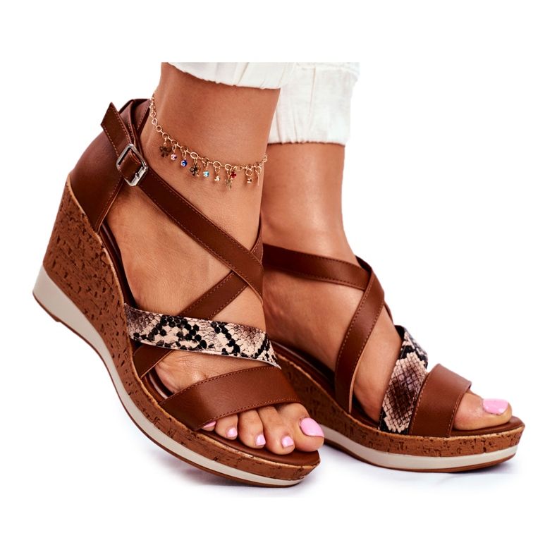 Kvinnors sandaler på kilen Sergio Leone Brown SK309 brun