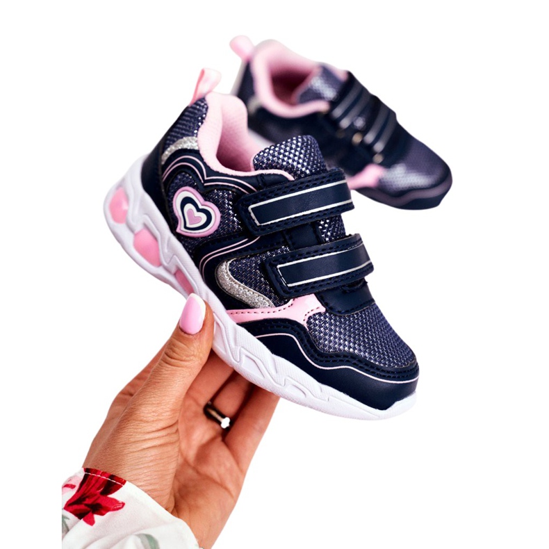 EVE Sportbarnskor som lyser på kardborreblå Marinblå Scarlet rosa