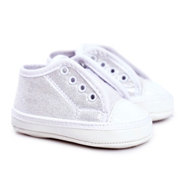 Apawwa Barns sneakers kardborreband med Brocade dop Silver Milley vit