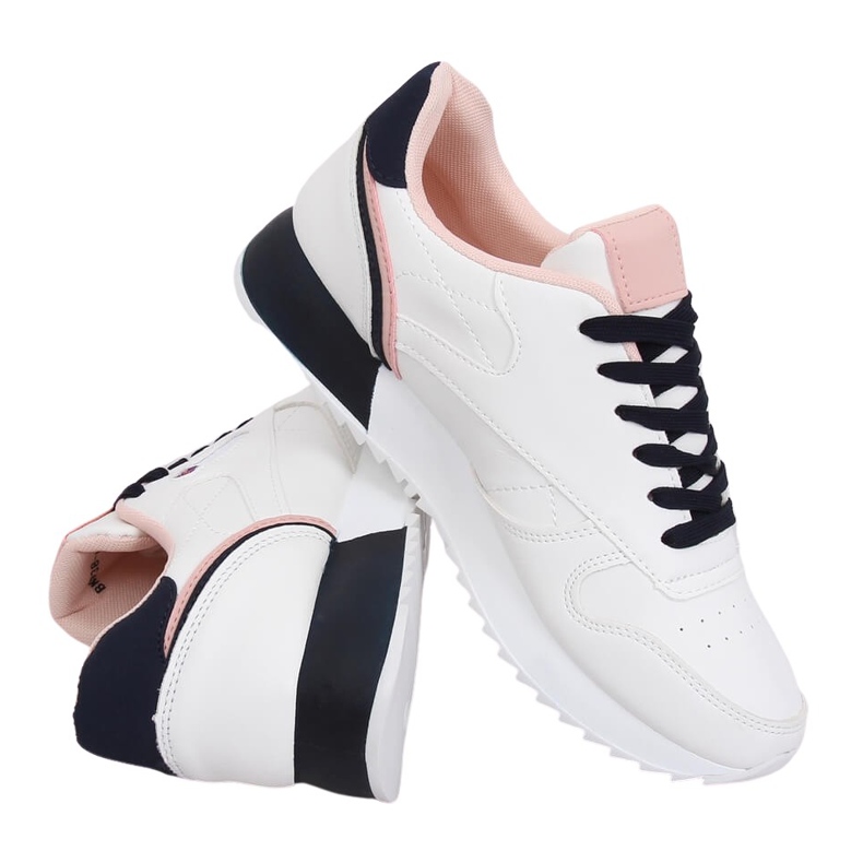 Vita sportskor för kvinnor BK938 VIT / NAVY marinblå