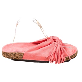 Bestelle Mocka tofflor med fransar röd