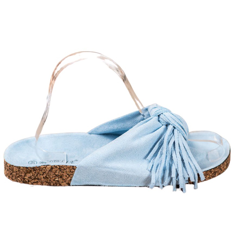 Bestelle Mocka tofflor med fransar blå