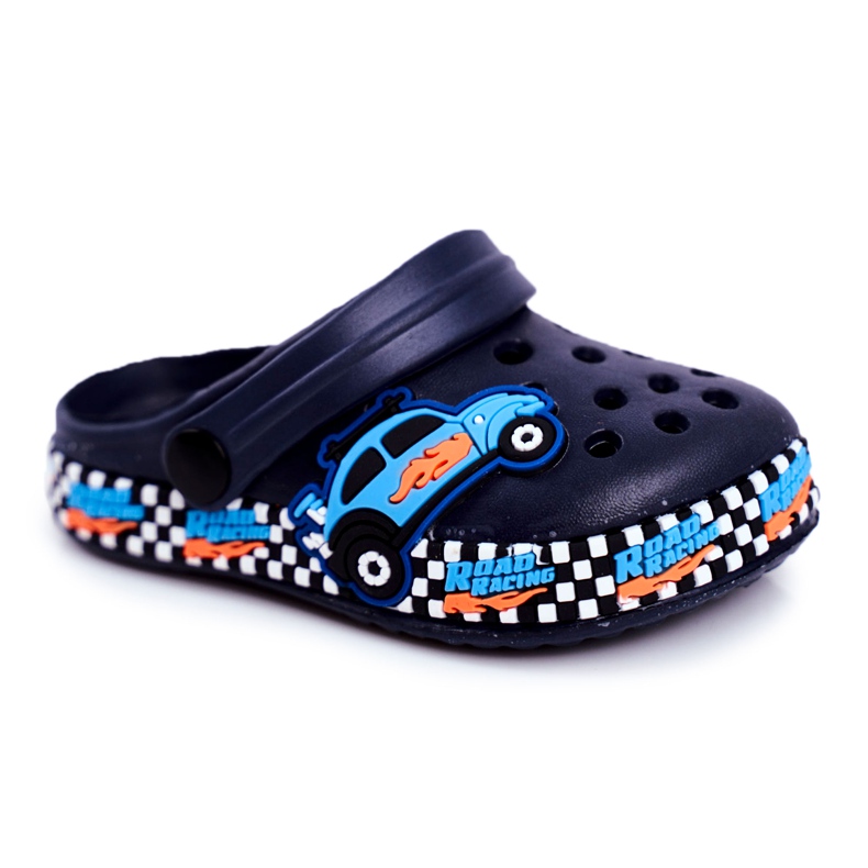 Giolan Barntofflor Foam Crocs Navy Blue Road Racing marinblå blå orange